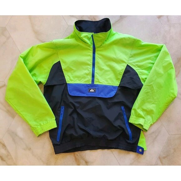 Woolrich Men's S Jacket Anorak 1/2 Zip Windbreaker Pullover VTG 90s Neon Green - Picture 1 of 10